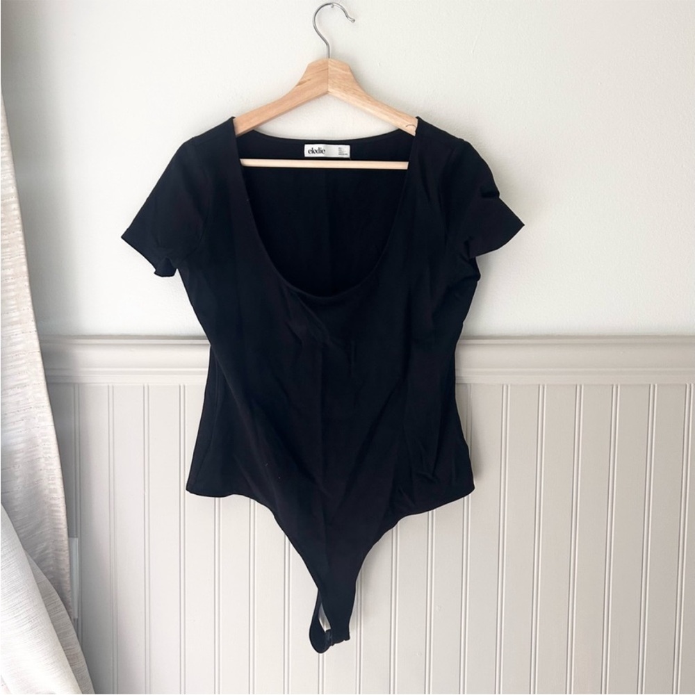 Elodie Scoop Neck Classic Black Thong Bodysuit women’s large